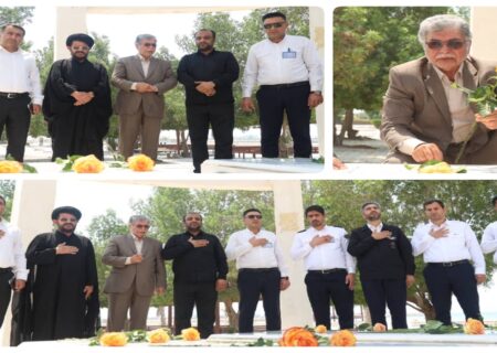 غبارروبی و عطرافشانی مزار شهدای گمنام شهر نخل تقی توسط مدیرعامل و کارکنان پتروشیمی بوشهر